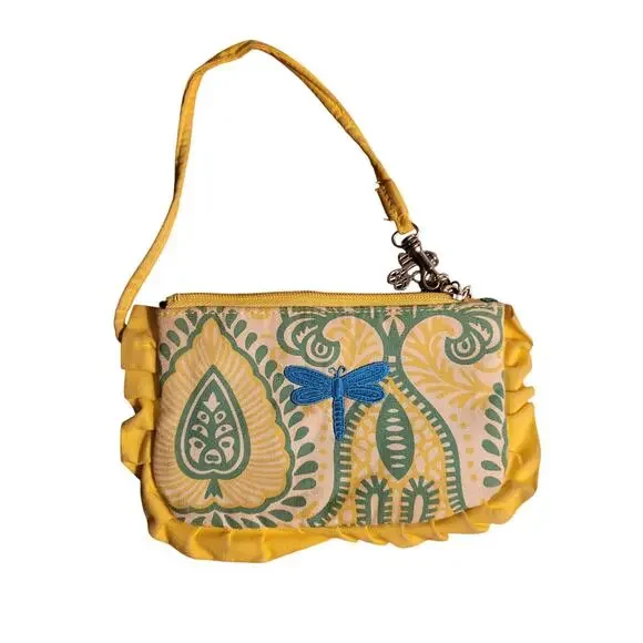 Yellow Paisley Print Dragonfly Wristlet Pouch - Picture 5 of 5
